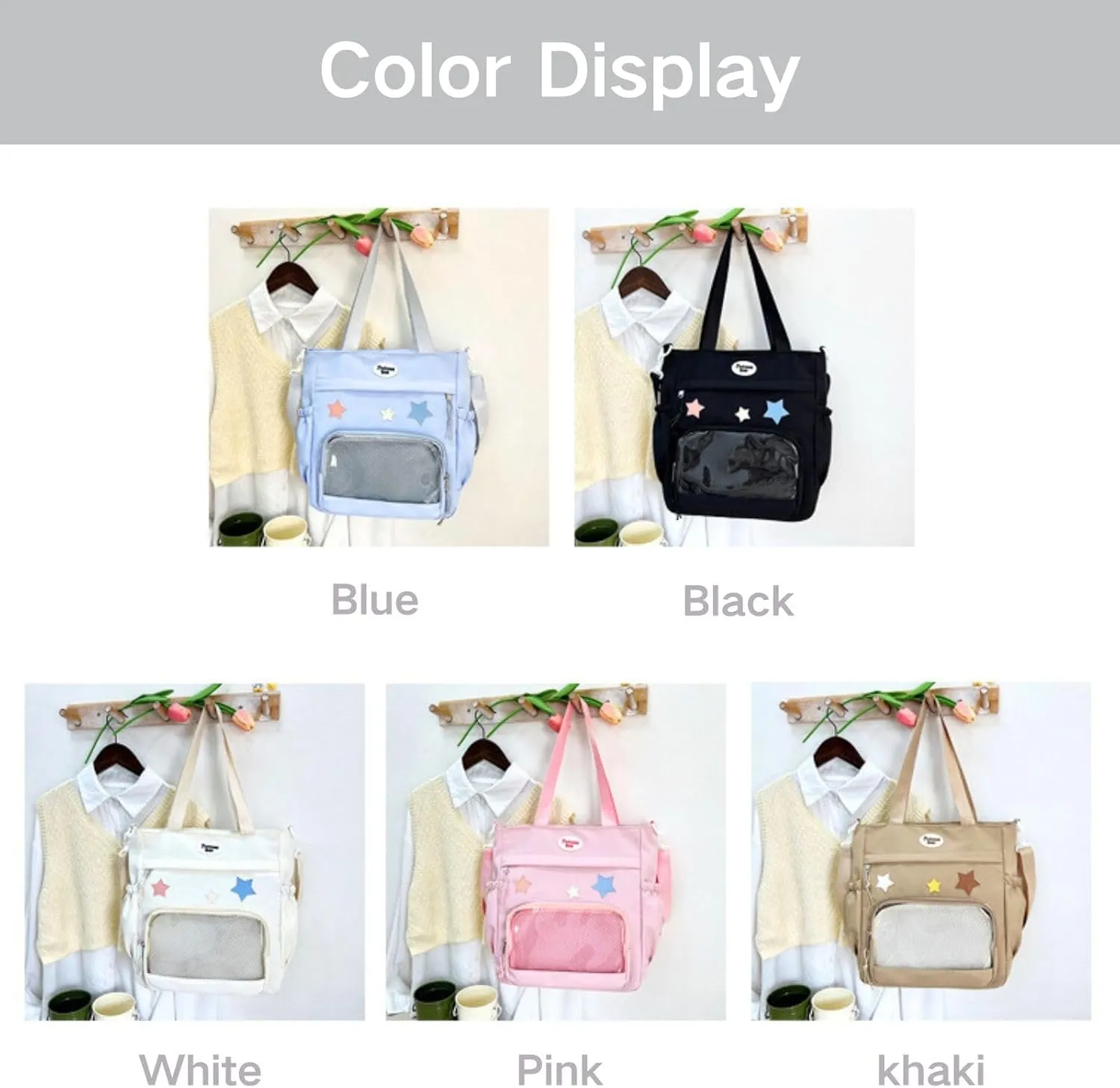 Y2k Star Ita Bag,Cute Messenger Bag,Kawaii Pins Display Tote Shoulder Crossbody Purse For Women Girls