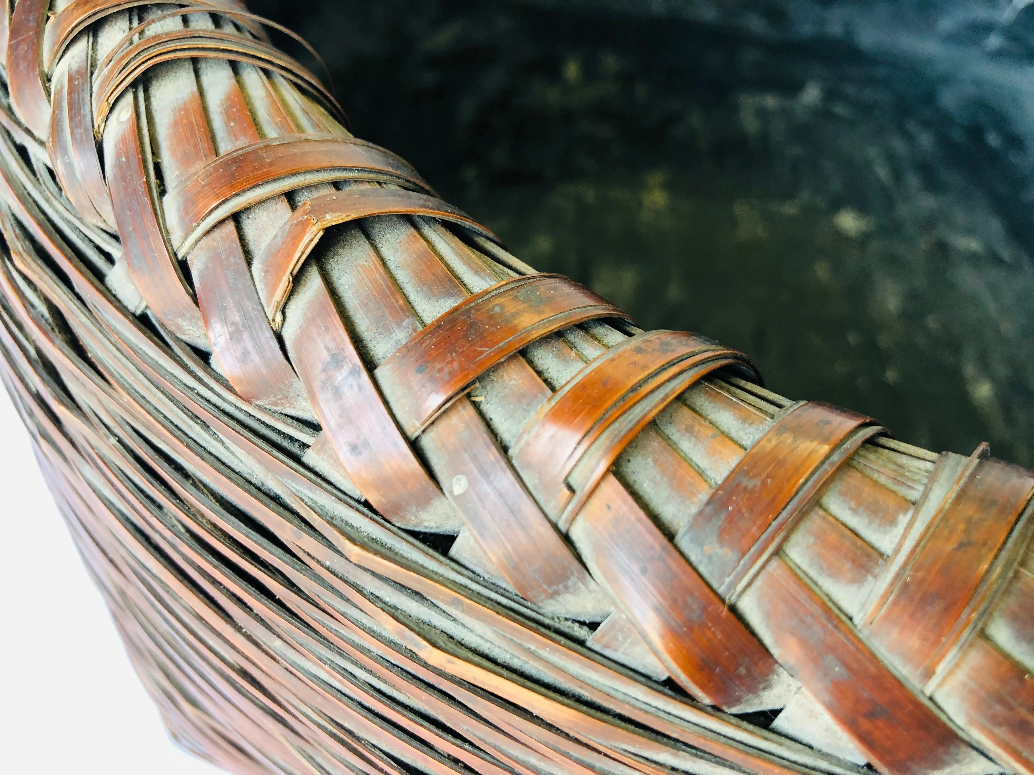 Y4381 Bamboo Woven Basket Charcoal container Japan antique tea ceremony utensils
