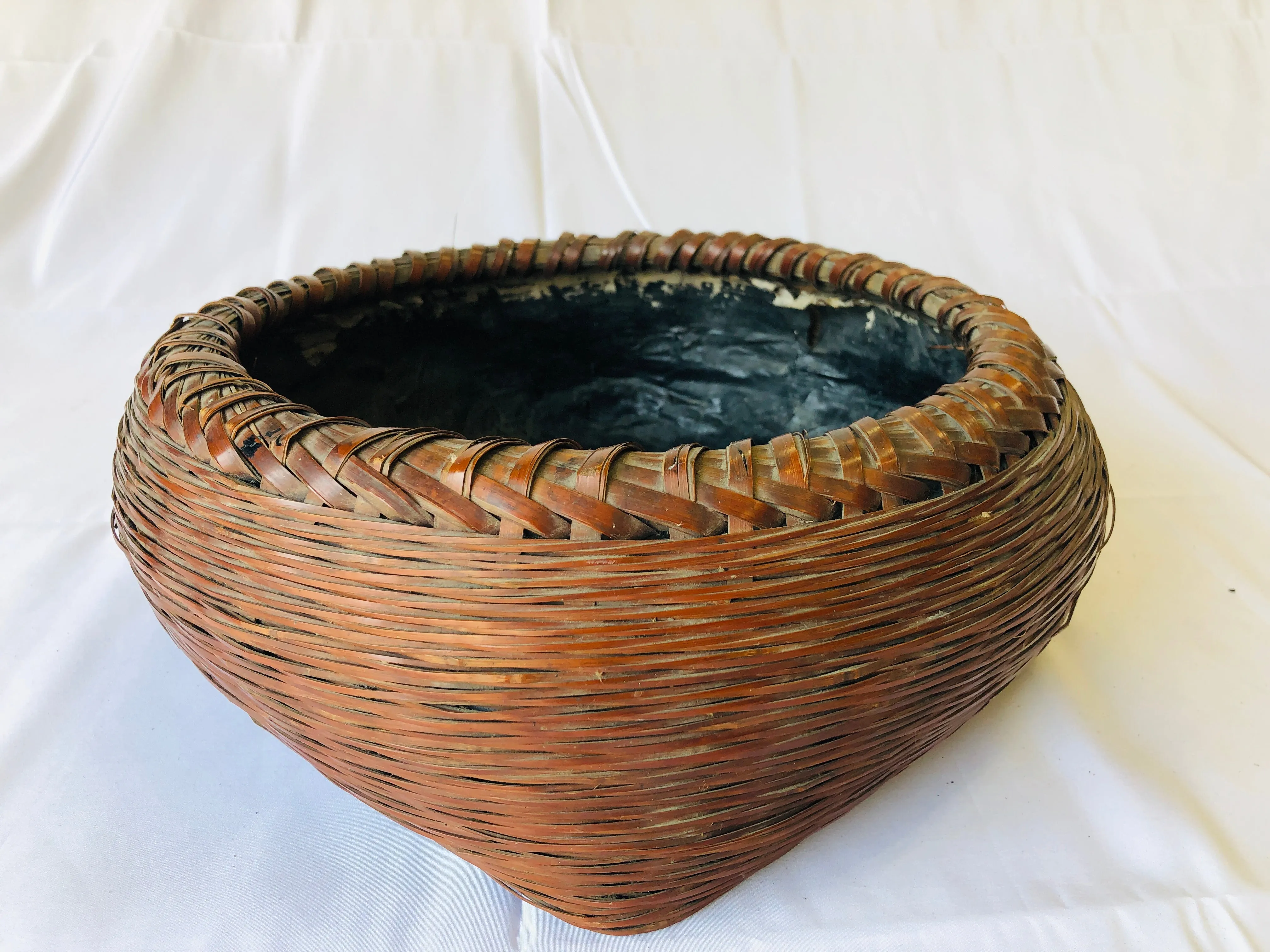 Y4381 Bamboo Woven Basket Charcoal container Japan antique tea ceremony utensils