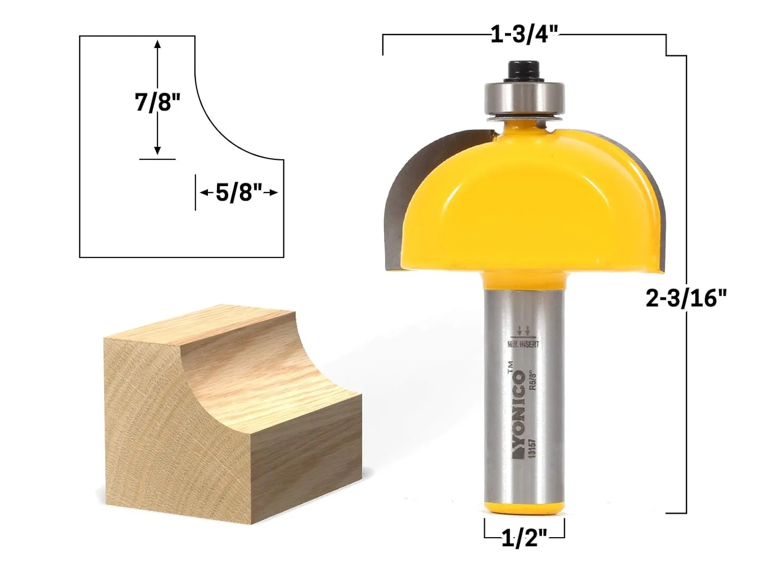 YONICO Cove Router Bits Edge Forming 5/8-Inch Radius 1/2-Inch Shank 13157