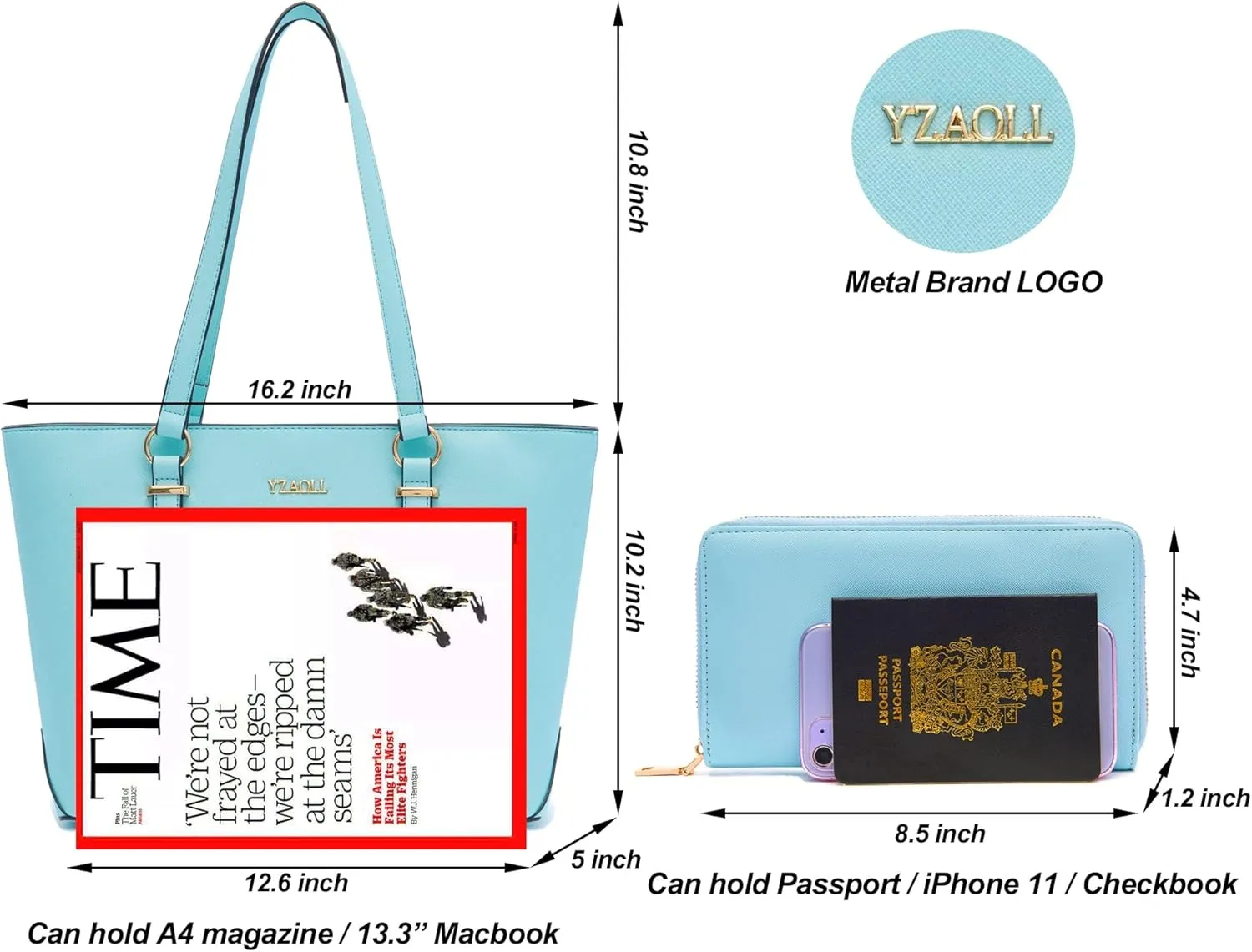 YZAOLL Purses for Women Faux Leather Medium Large Tote Satchel Shoulder Purse Handbag Wallet set