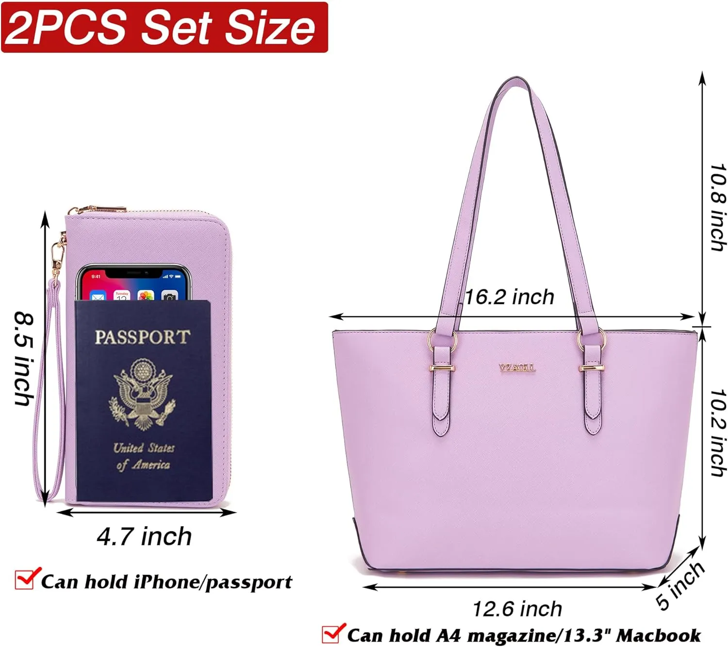 YZAOLL Purses for Women Faux Leather Medium Large Tote Satchel Shoulder Purse Handbag Wallet set