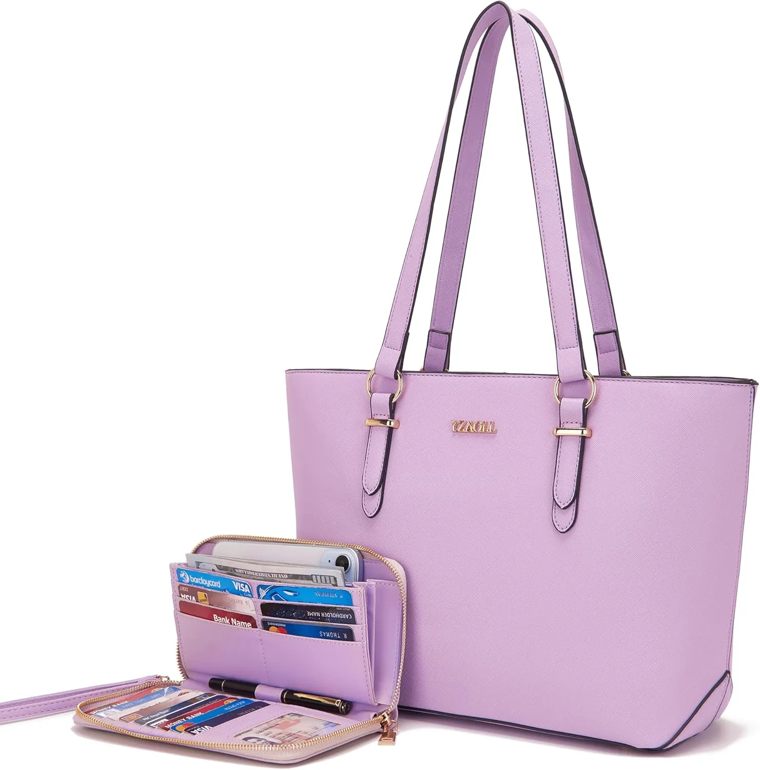 YZAOLL Purses for Women Faux Leather Medium Large Tote Satchel Shoulder Purse Handbag Wallet set
