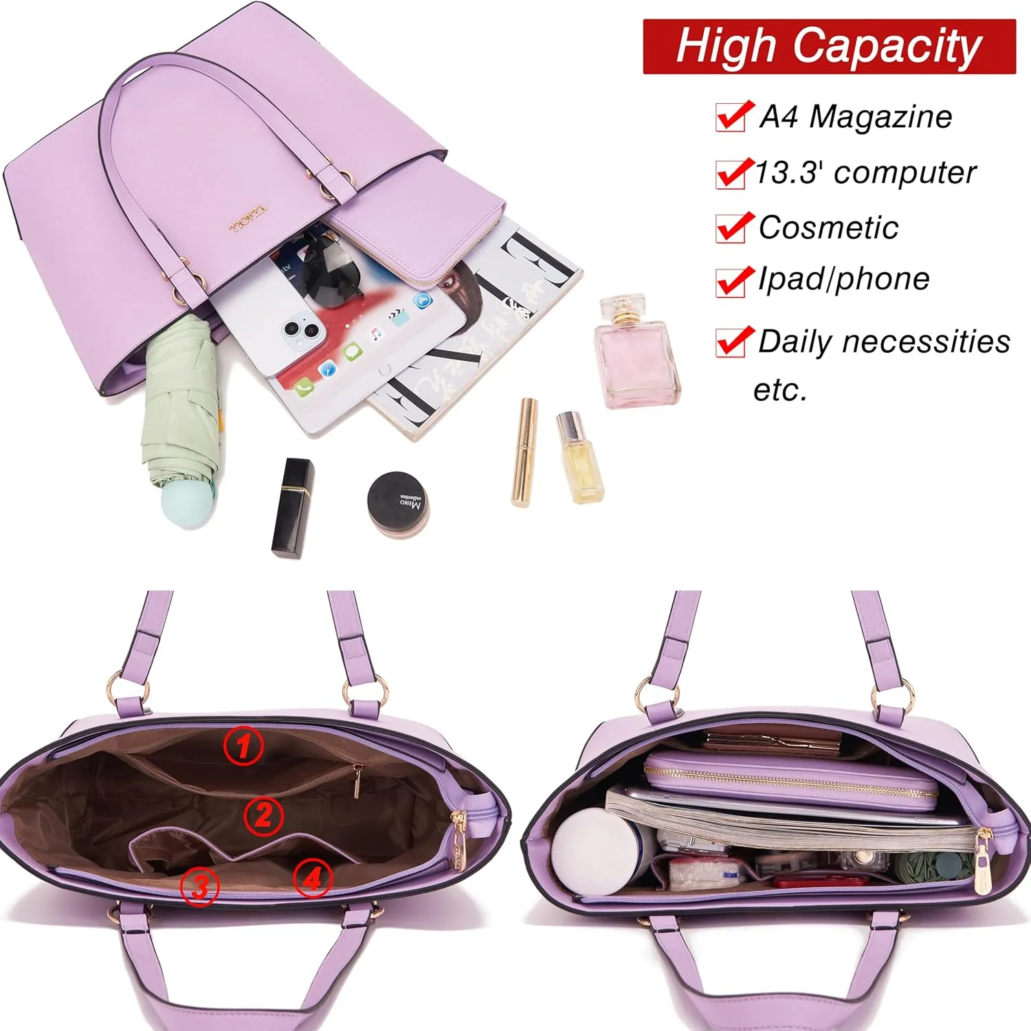 YZAOLL Purses for Women Faux Leather Medium Large Tote Satchel Shoulder Purse Handbag Wallet set