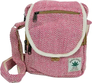Zen Canyon Natural Hemp Pink Herringbone Cross Body Purse Shoulder Bag, 9 x 8 Inches