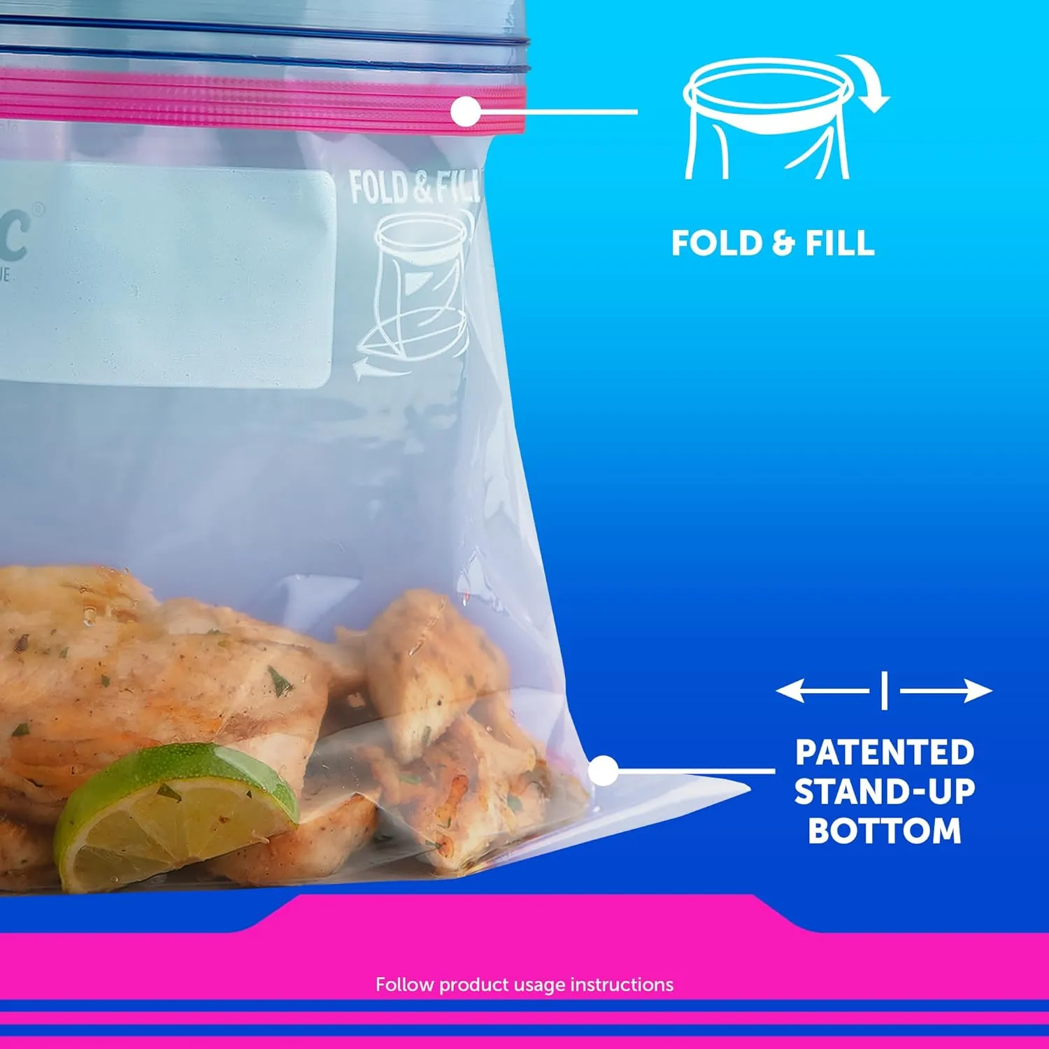 Ziploc Quart Food Storage Bags, Stay Open Design with Stand-Up Bottom, Easy to Fill, 120 Bags Total