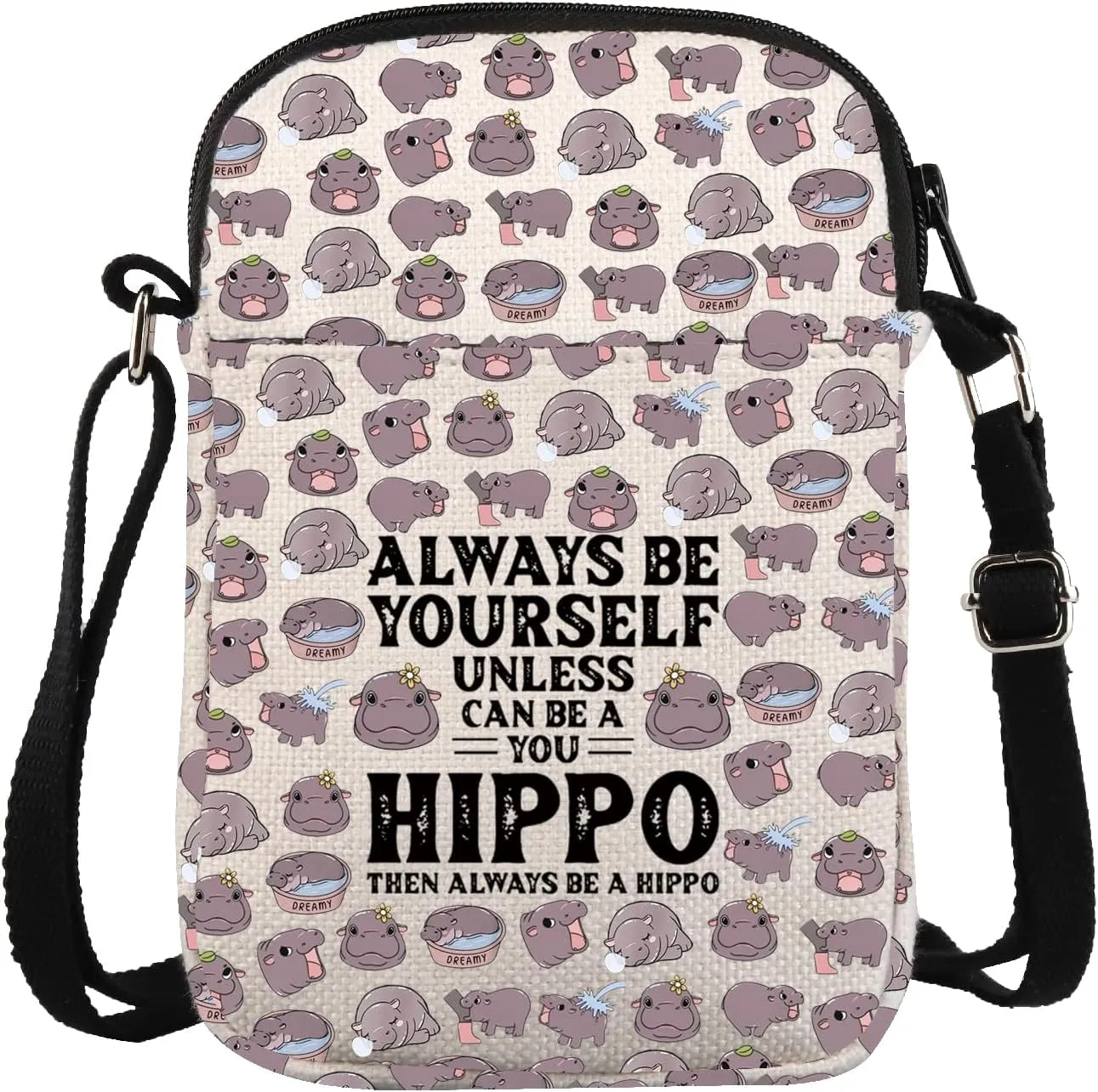 ZJXHPO Hippo Cross Body Bag Hippo Lover Gift Always Be Yourself Hippo Themed Messenger Bag Hippopotamus Gift
