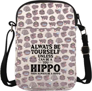 ZJXHPO Hippo Cross Body Bag Hippo Lover Gift Always Be Yourself Hippo Themed Messenger Bag Hippopotamus Gift