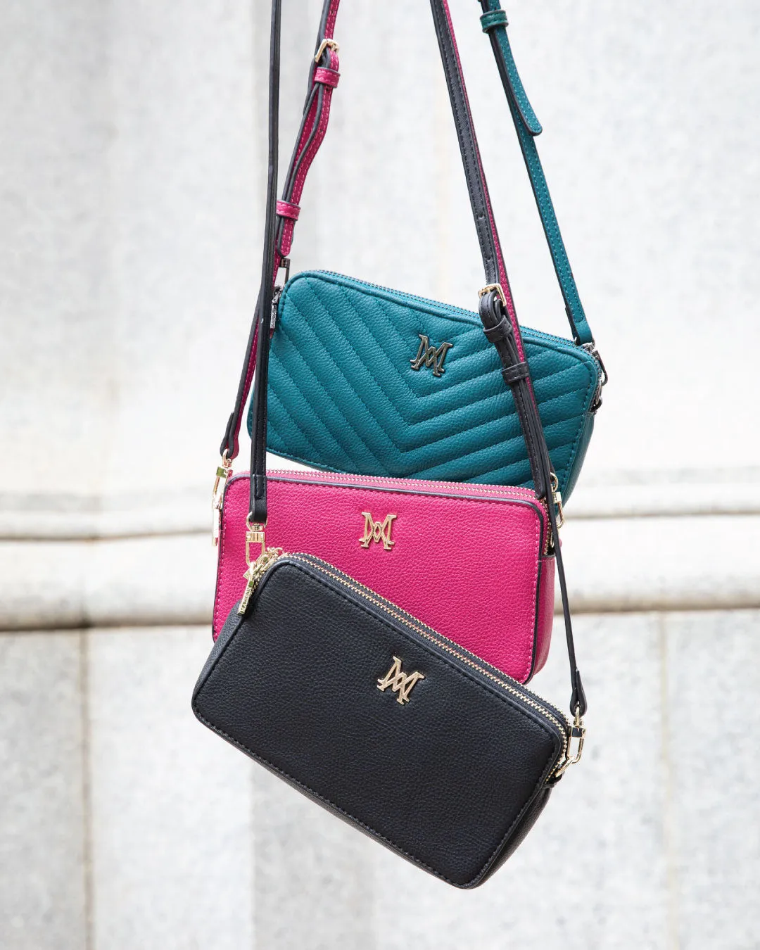 Zoe V-Stitch Slim Double Zip Camera Bag With Detachable Wrist Strap
