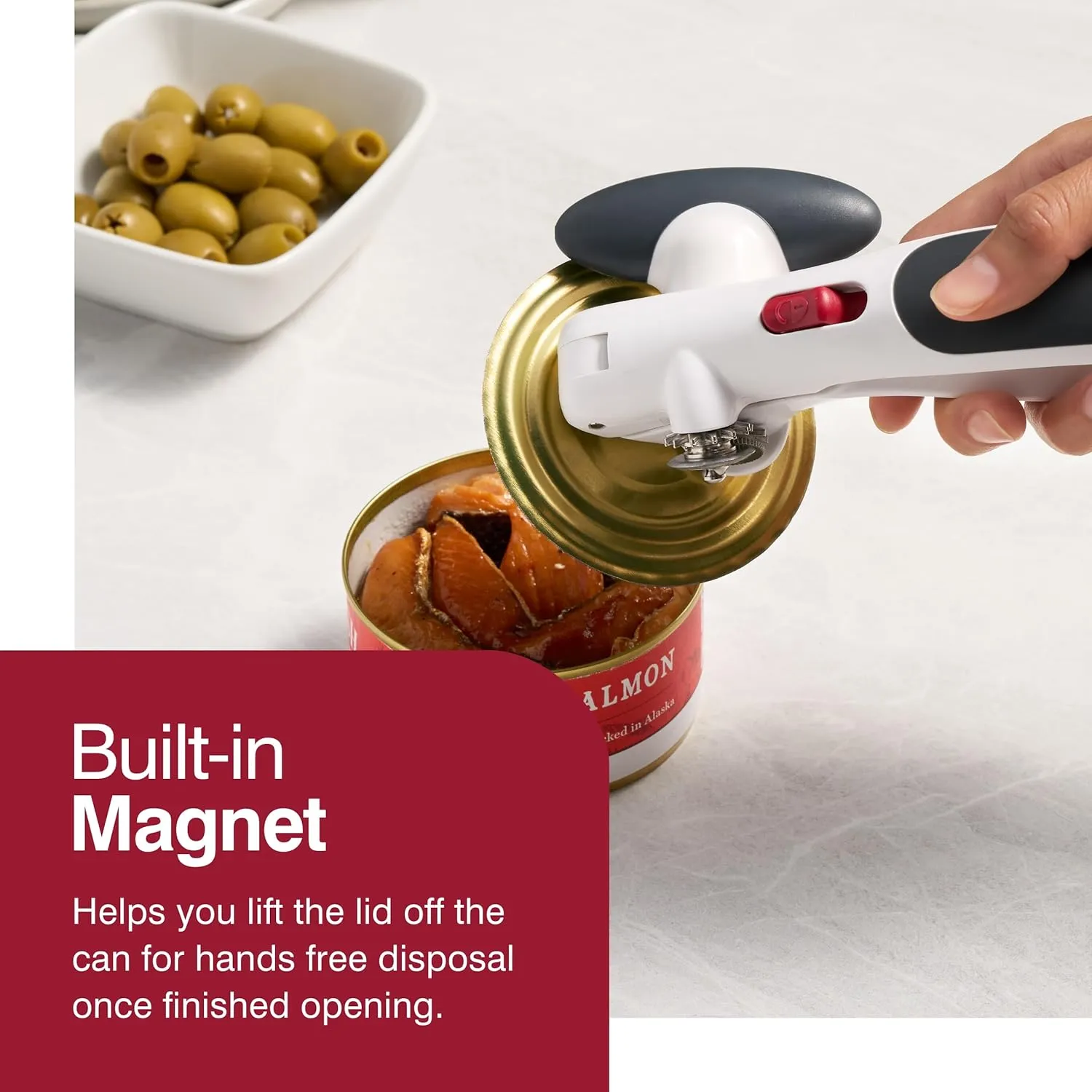 Zyliss Lock N' Lift Can Opener with Lid Lifter Magnet - Manual Can Opener with Locking Mechanism - Magnetic Can Opener - Easy-to-Turn Can Opener - White/Gray