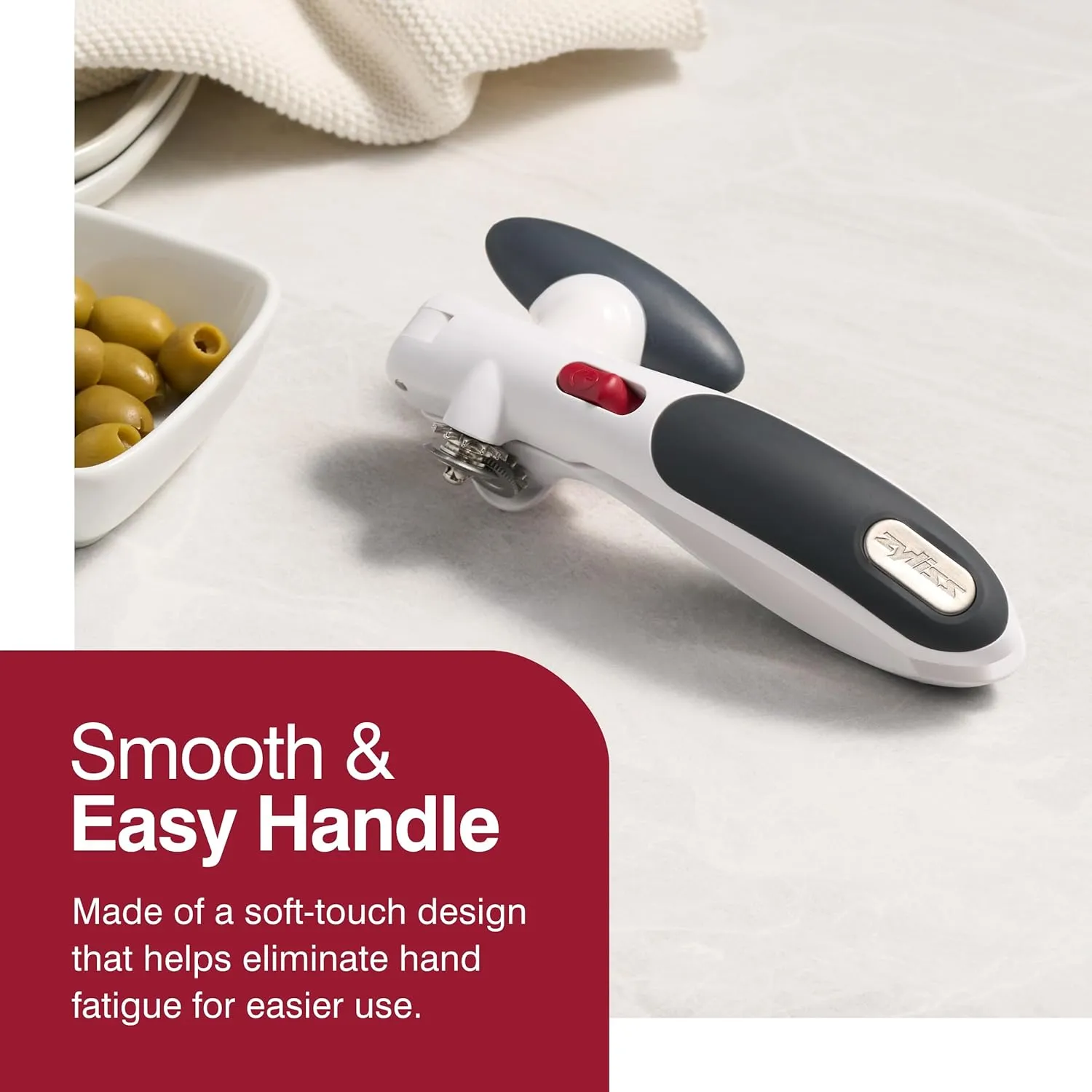 Zyliss Lock N' Lift Can Opener with Lid Lifter Magnet - Manual Can Opener with Locking Mechanism - Magnetic Can Opener - Easy-to-Turn Can Opener - White/Gray